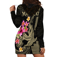 Custom Polynesian Hoodie Dress Hawaiian Warriors with Tribal Shark Tattoos - Nude - Wonder Print Shop
