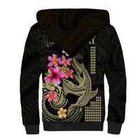 Custom Polynesian Sherpa Hoodie Hawaiian Warriors with Tribal Shark Tattoos - Nude - Wonder Print Shop