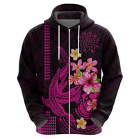 Custom Polynesian Hoodie Hawaiian Warriors with Tribal Shark Tattoos - Pink - Wonder Print Shop