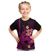 Custom Polynesian Kid T Shirt Hawaiian Warriors with Tribal Shark Tattoos - Pink - Wonder Print Shop