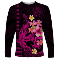 Custom Polynesian Long Sleeve Shirt Hawaiian Warriors with Tribal Shark Tattoos - Pink - Wonder Print Shop