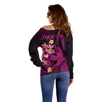 Custom Polynesian Off Shoulder Sweater Hawaiian Warriors with Tribal Shark Tattoos - Pink - Wonder Print Shop