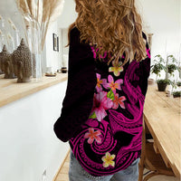 Custom Polynesian Women Casual Shirt Hawaiian Warriors with Tribal Shark Tattoos - Pink - Wonder Print Shop