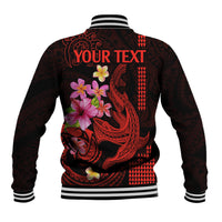Custom Polynesian Baseball Jacket Hawaiian Warriors with Tribal Shark Tattoos - Red LT9 - Wonder Print Shop