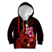 Custom Polynesian Kid Hoodie Hawaiian Warriors with Tribal Shark Tattoos - Red - Wonder Print Shop