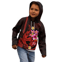 Custom Polynesian Kid Hoodie Hawaiian Warriors with Tribal Shark Tattoos - Red - Wonder Print Shop