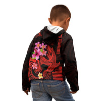 Custom Polynesian Kid Hoodie Hawaiian Warriors with Tribal Shark Tattoos - Red - Wonder Print Shop