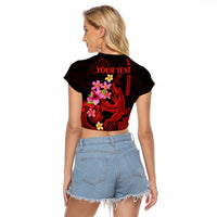 Custom Polynesian Raglan Cropped T Shirt Hawaiian Warriors with Tribal Shark Tattoos - Red - Wonder Print Shop