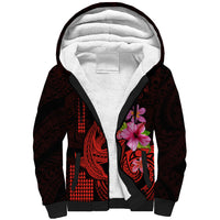 Custom Polynesian Sherpa Hoodie Hawaiian Warriors with Tribal Shark Tattoos - Red - Wonder Print Shop