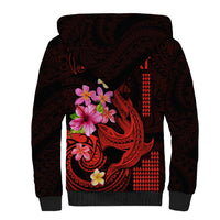 Custom Polynesian Sherpa Hoodie Hawaiian Warriors with Tribal Shark Tattoos - Red - Wonder Print Shop
