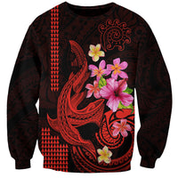 Custom Polynesian Sweatshirt Hawaiian Warriors with Tribal Shark Tattoos - Red - Wonder Print Shop