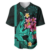 Custom Polynesian Baseball Jersey Hawaiian Warriors with Tribal Shark Tattoos - Turquoise LT9 - Wonder Print Shop