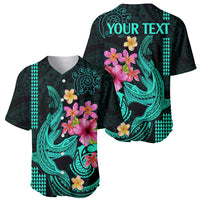 Custom Polynesian Baseball Jersey Hawaiian Warriors with Tribal Shark Tattoos - Turquoise LT9 - Wonder Print Shop