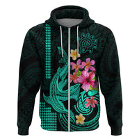 Custom Polynesian Hoodie Hawaiian Warriors with Tribal Shark Tattoos - Turquoise - Wonder Print Shop