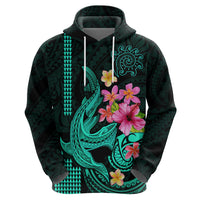 Custom Polynesian Hoodie Hawaiian Warriors with Tribal Shark Tattoos - Turquoise - Wonder Print Shop