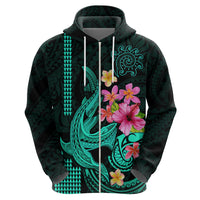 Custom Polynesian Hoodie Hawaiian Warriors with Tribal Shark Tattoos - Turquoise - Wonder Print Shop