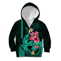 Custom Polynesian Kid Hoodie Hawaiian Warriors with Tribal Shark Tattoos - Turquoise - Wonder Print Shop