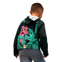 Custom Polynesian Kid Hoodie Hawaiian Warriors with Tribal Shark Tattoos - Turquoise - Wonder Print Shop