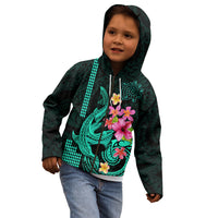 Custom Polynesian Kid Hoodie Hawaiian Warriors with Tribal Shark Tattoos - Turquoise - Wonder Print Shop