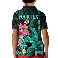 Custom Polynesian Kid Polo Shirt Hawaiian Warriors with Tribal Shark Tattoos - Turquoise - Wonder Print Shop