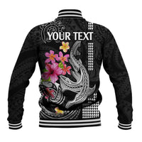Custom Polynesian Baseball Jacket Hawaiian Warriors with Tribal Shark Tattoos - White LT9 - Wonder Print Shop