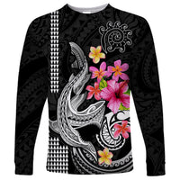 Custom Polynesian Long Sleeve Shirt Hawaiian Warriors with Tribal Shark Tattoos - White - Wonder Print Shop