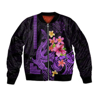 Custom Polynesian Bomber Jacket Hawaiian Warriors with Tribal Shark Tattoos - Purple LT9 - Wonder Print Shop