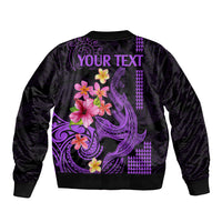 Custom Polynesian Bomber Jacket Hawaiian Warriors with Tribal Shark Tattoos - Purple LT9 - Wonder Print Shop