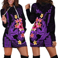 Custom Polynesian Hoodie Dress Hawaiian Warriors with Tribal Shark Tattoos - Purple - Wonder Print Shop