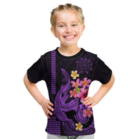 Custom Polynesian Kid T Shirt Hawaiian Warriors with Tribal Shark Tattoos - Purple - Wonder Print Shop