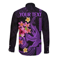Custom Polynesian Long Sleeve Button Shirt Hawaiian Warriors with Tribal Shark Tattoos - Purple - Wonder Print Shop