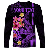 Custom Polynesian Long Sleeve Shirt Hawaiian Warriors with Tribal Shark Tattoos - Purple - Wonder Print Shop