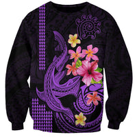 Custom Polynesian Sweatshirt Hawaiian Warriors with Tribal Shark Tattoos - Purple - Wonder Print Shop