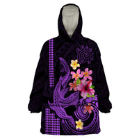 Custom Polynesian Wearable Blanket Hoodie Hawaiian Warriors with Tribal Shark Tattoos - Purple - Wonder Print Shop