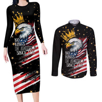 No Kings In America Since 1776 Couples Matching Long Sleeve Bodycon Dress and Long Sleeve Button Shirt We The People USA Flag - Wonder Print Shop