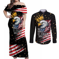 No Kings In America Since 1776 Couples Matching Off Shoulder Maxi Dress and Long Sleeve Button Shirt We The People USA Flag - Wonder Print Shop