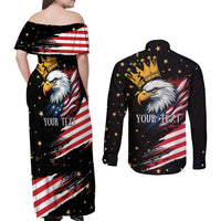 No Kings In America Since 1776 Couples Matching Off Shoulder Maxi Dress and Long Sleeve Button Shirt We The People USA Flag - Wonder Print Shop