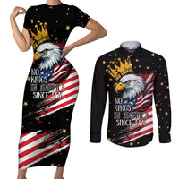 No Kings In America Since 1776 Couples Matching Short Sleeve Bodycon Dress and Long Sleeve Button Shirt We The People USA Flag - Wonder Print Shop