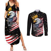 No Kings In America Since 1776 Couples Matching Summer Maxi Dress and Long Sleeve Button Shirt We The People USA Flag - Wonder Print Shop
