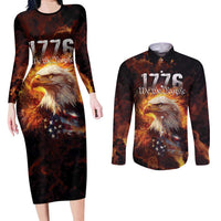 We The People Since 1776 Couples Matching Long Sleeve Bodycon Dress and Long Sleeve Button Shirt USA Flag Flame Eagle - Wonder Print Shop