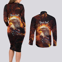 We The People Since 1776 Couples Matching Long Sleeve Bodycon Dress and Long Sleeve Button Shirt USA Flag Flame Eagle - Wonder Print Shop
