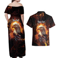 We The People Since 1776 Couples Matching Off Shoulder Maxi Dress and Hawaiian Shirt USA Flag Flame Eagle - Wonder Print Shop