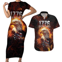 We The People Since 1776 Couples Matching Short Sleeve Bodycon Dress and Hawaiian Shirt USA Flag Flame Eagle - Wonder Print Shop