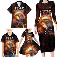 We The People Since 1776 Family Matching Long Sleeve Bodycon Dress and Hawaiian Shirt USA Flag Flame Eagle - Wonder Print Shop