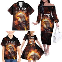 We The People Since 1776 Family Matching Off The Shoulder Long Sleeve Dress and Hawaiian Shirt USA Flag Flame Eagle - Wonder Print Shop