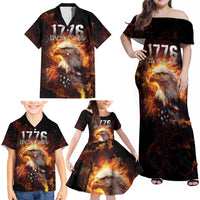 We The People Since 1776 Family Matching Off Shoulder Maxi Dress and Hawaiian Shirt USA Flag Flame Eagle - Wonder Print Shop