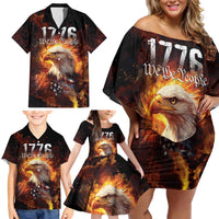 We The People Since 1776 Family Matching Off Shoulder Short Dress and Hawaiian Shirt USA Flag Flame Eagle - Wonder Print Shop