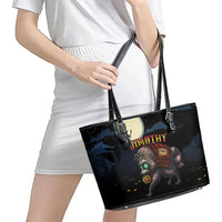 Halloween Raccoon Jimothy Leather Tote Bag