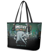 Raccoon Jimothy Runs This City Leather Tote Bag