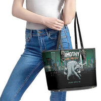 Raccoon Jimothy Runs This City Leather Tote Bag